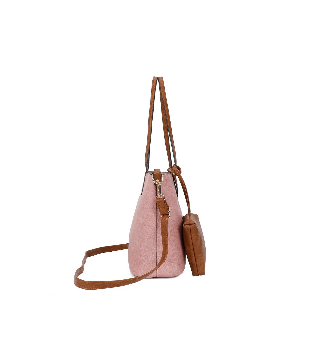 T11736 - Bolso bandolera con monedero marrón asas grandes y bandolera