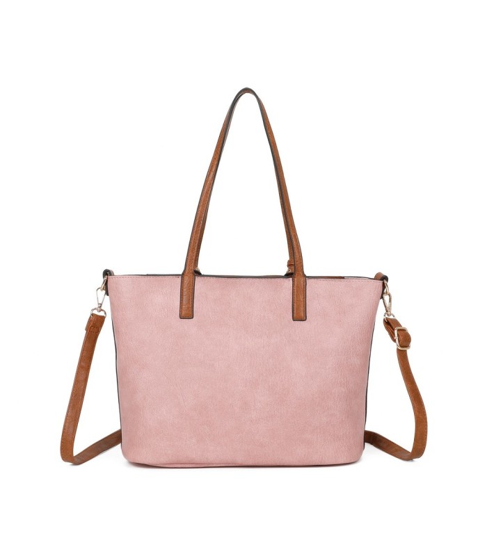 T11736 - Bolso bandolera con monedero marrón asas grandes y bandolera