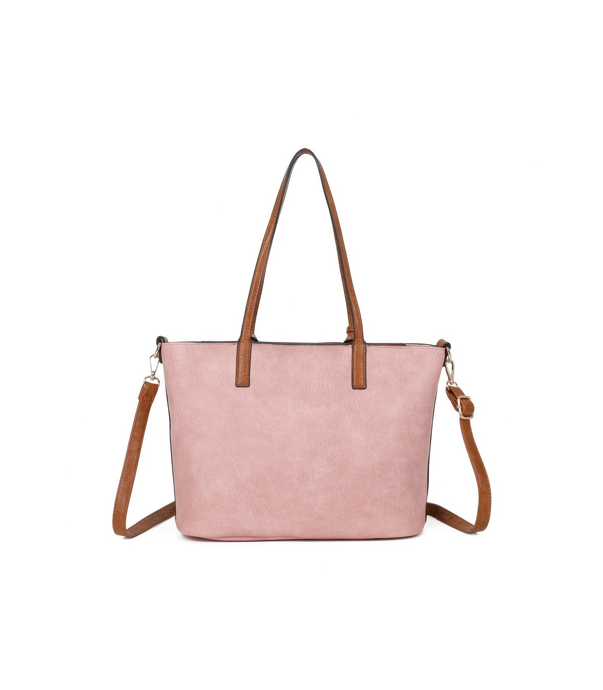 T11736 - Bolso bandolera con monedero marrón asas grandes y bandolera