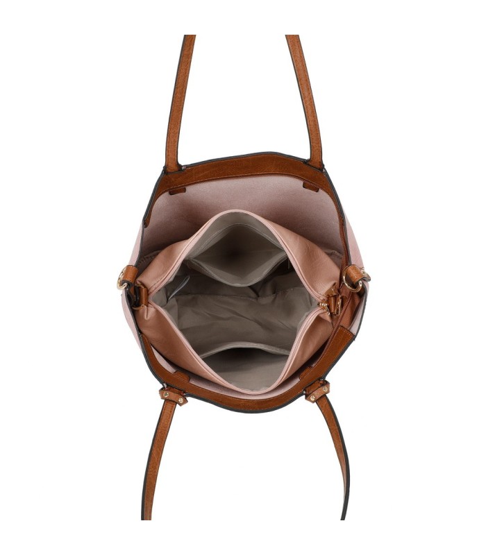 T11736 - Bolso bandolera con monedero marrón asas grandes y bandolera