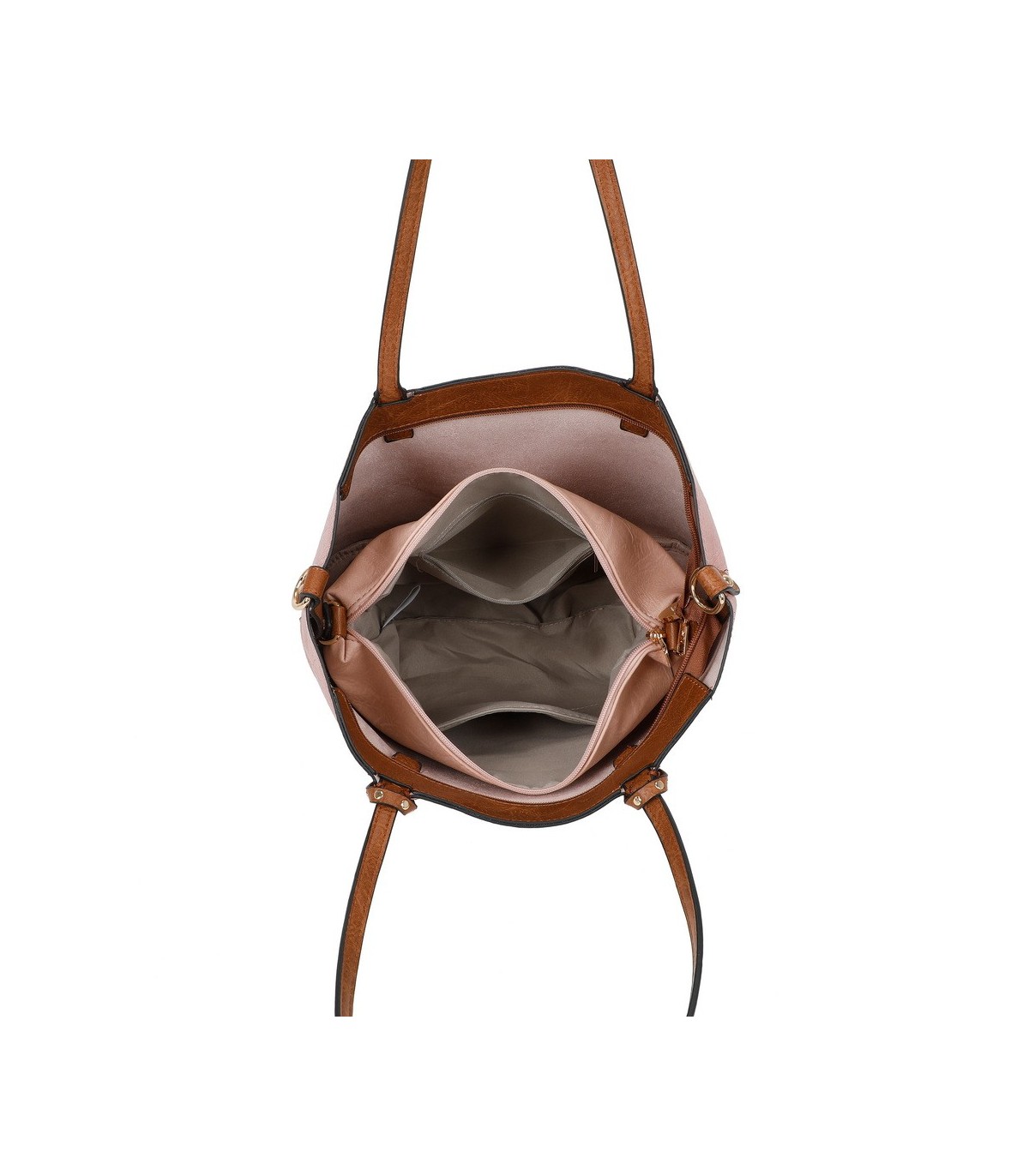 T11736 - Bolso bandolera con monedero marrón asas grandes y bandolera