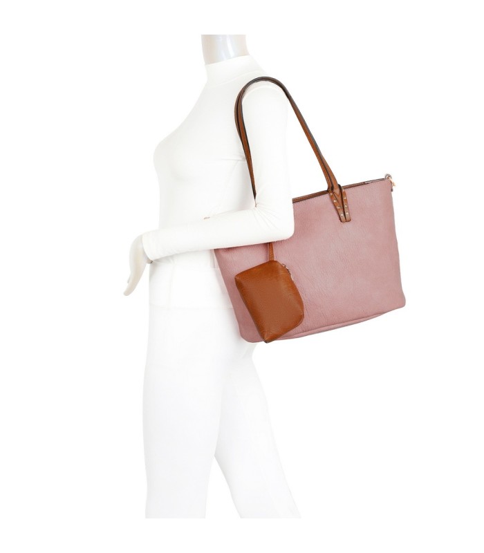 T11736 - Bolso bandolera con monedero marrón asas grandes y bandolera