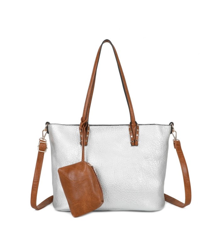 T11736 - Bolso bandolera con monedero marrón asas grandes y bandolera