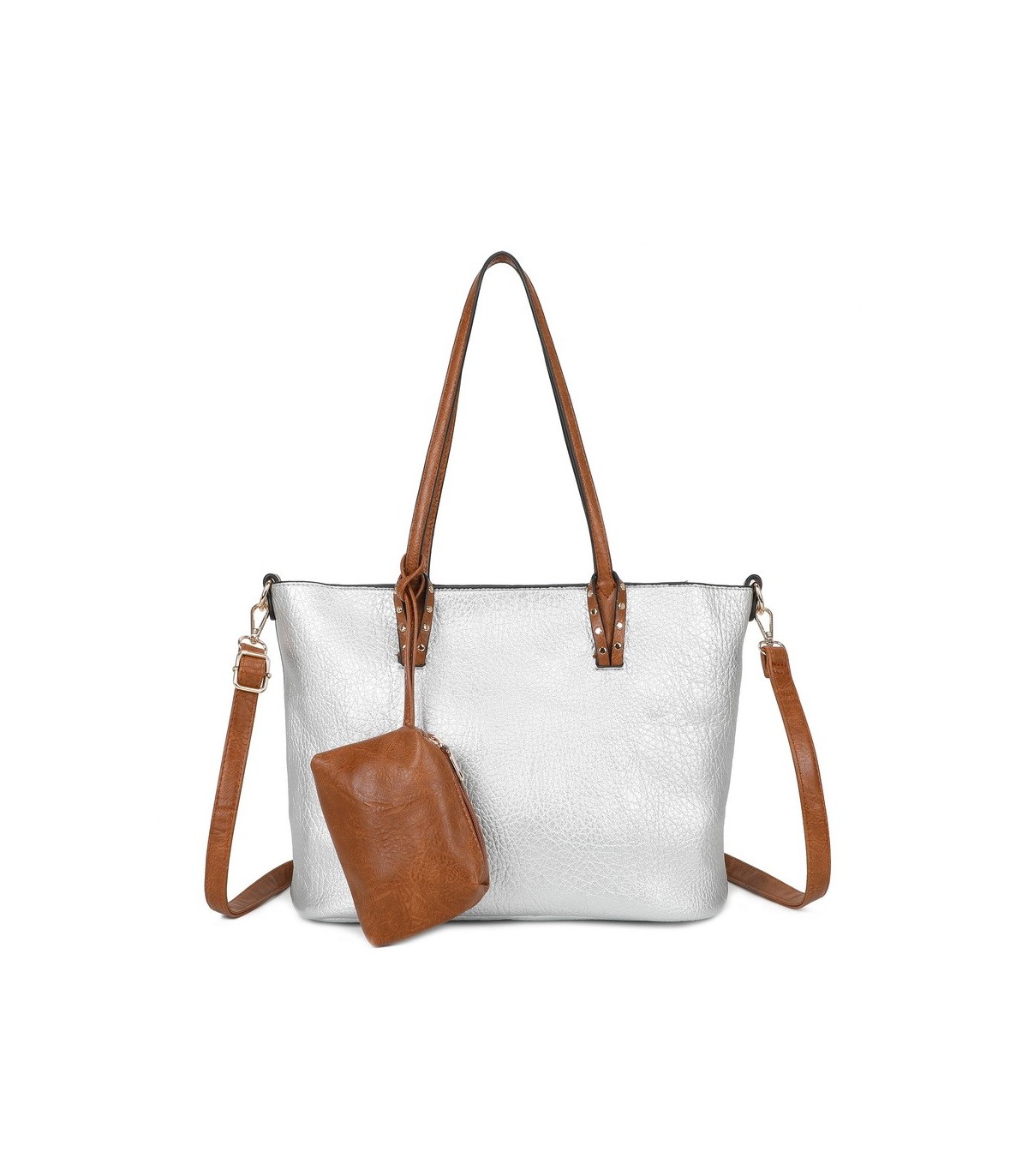 T11736 - Bolso bandolera con monedero marrón asas grandes y bandolera
