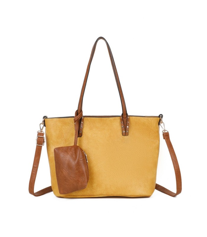 T11736 - Bolso bandolera con monedero marrón asas grandes y bandolera