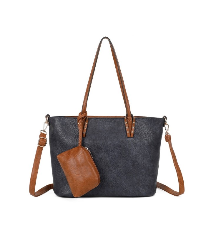 T11736 - Bolso bandolera con monedero marrón asas grandes y bandolera