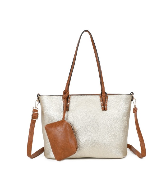 T11736 - Bolso bandolera con monedero marrón asas grandes y bandolera