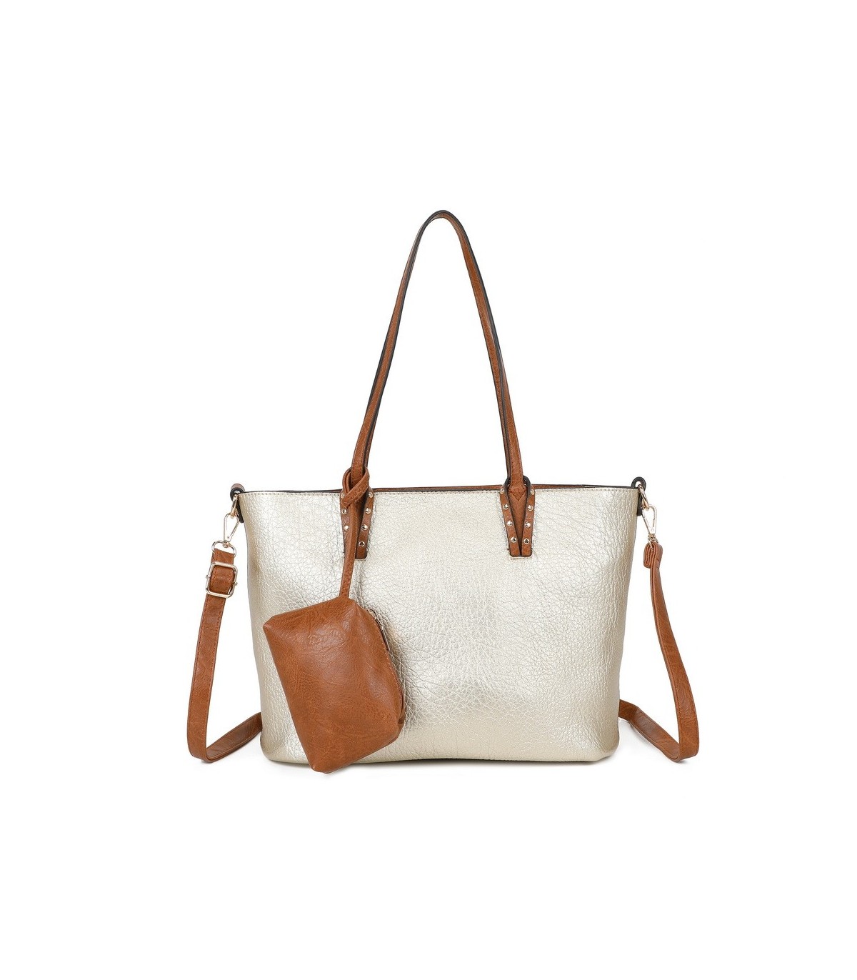 T11736 - Bolso bandolera con monedero marrón asas grandes y bandolera