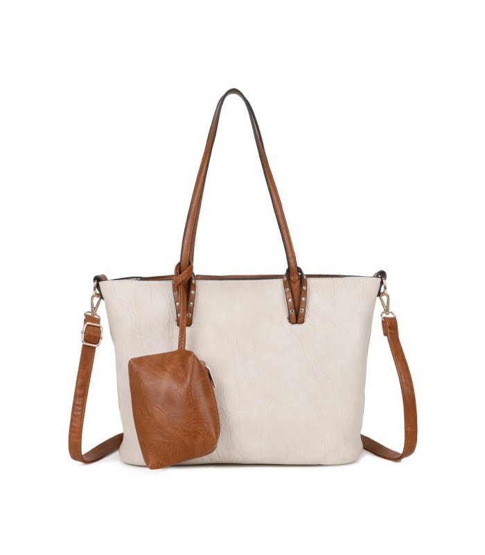 T11736 - Bolso bandolera con monedero marrón asas grandes y bandolera