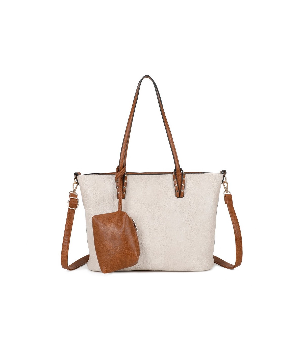T11736 - Bolso bandolera con monedero marrón asas grandes y bandolera