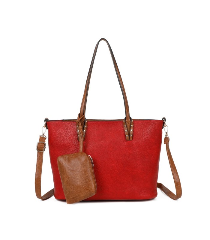 T11736 - Bolso bandolera con monedero marrón asas grandes y bandolera