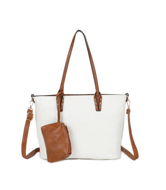 T11736 - Bolso bandolera con monedero marrón asas grandes y bandolera