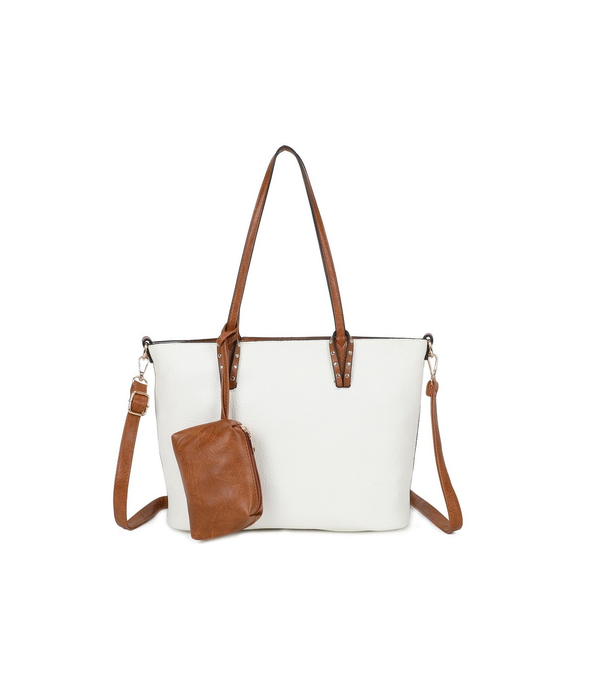 T11736 - Bolso bandolera con monedero marrón asas grandes y bandolera