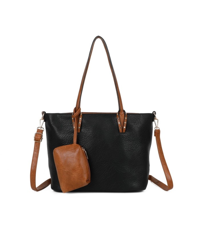T11736 - Bolso bandolera con monedero marrón asas grandes y bandolera