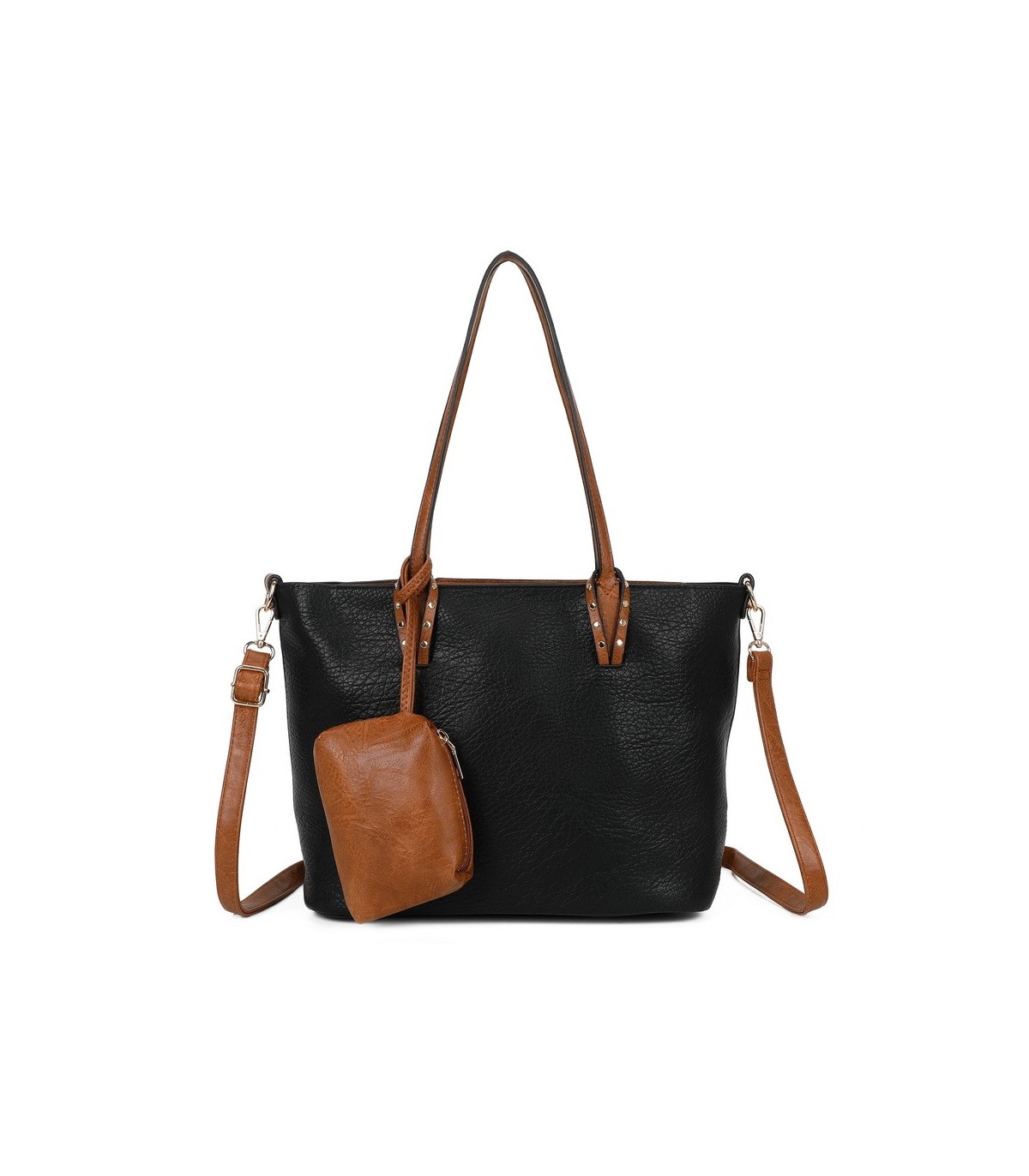 T11736 - Bolso bandolera con monedero marrón asas grandes y bandolera