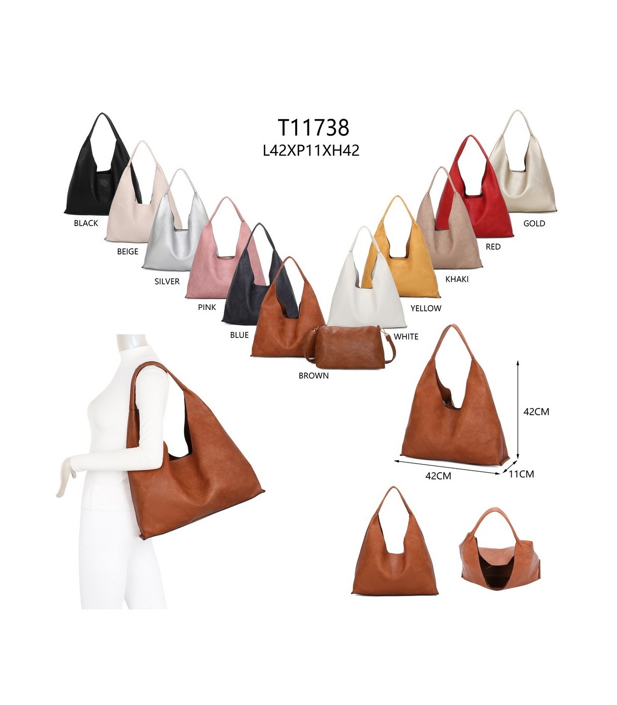 T11738 - Bolso de hombro grande con neceser con bandolera
