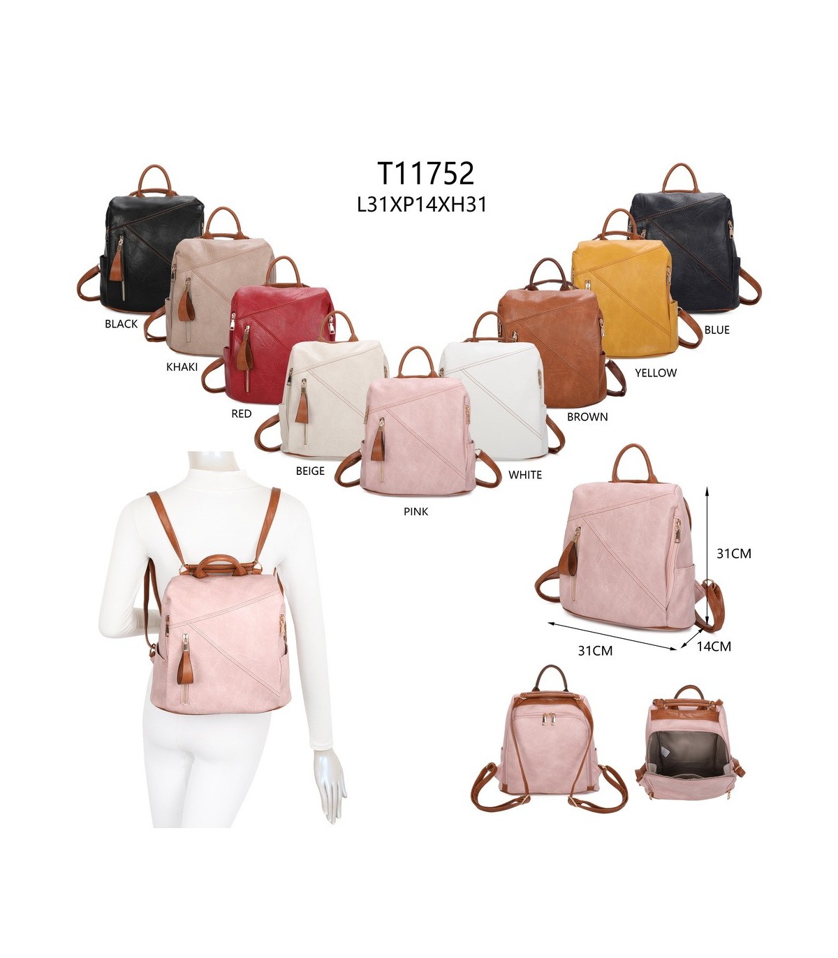 T11752 - Mochila cuadrada con amplio espacio y bolsillo antirrobo