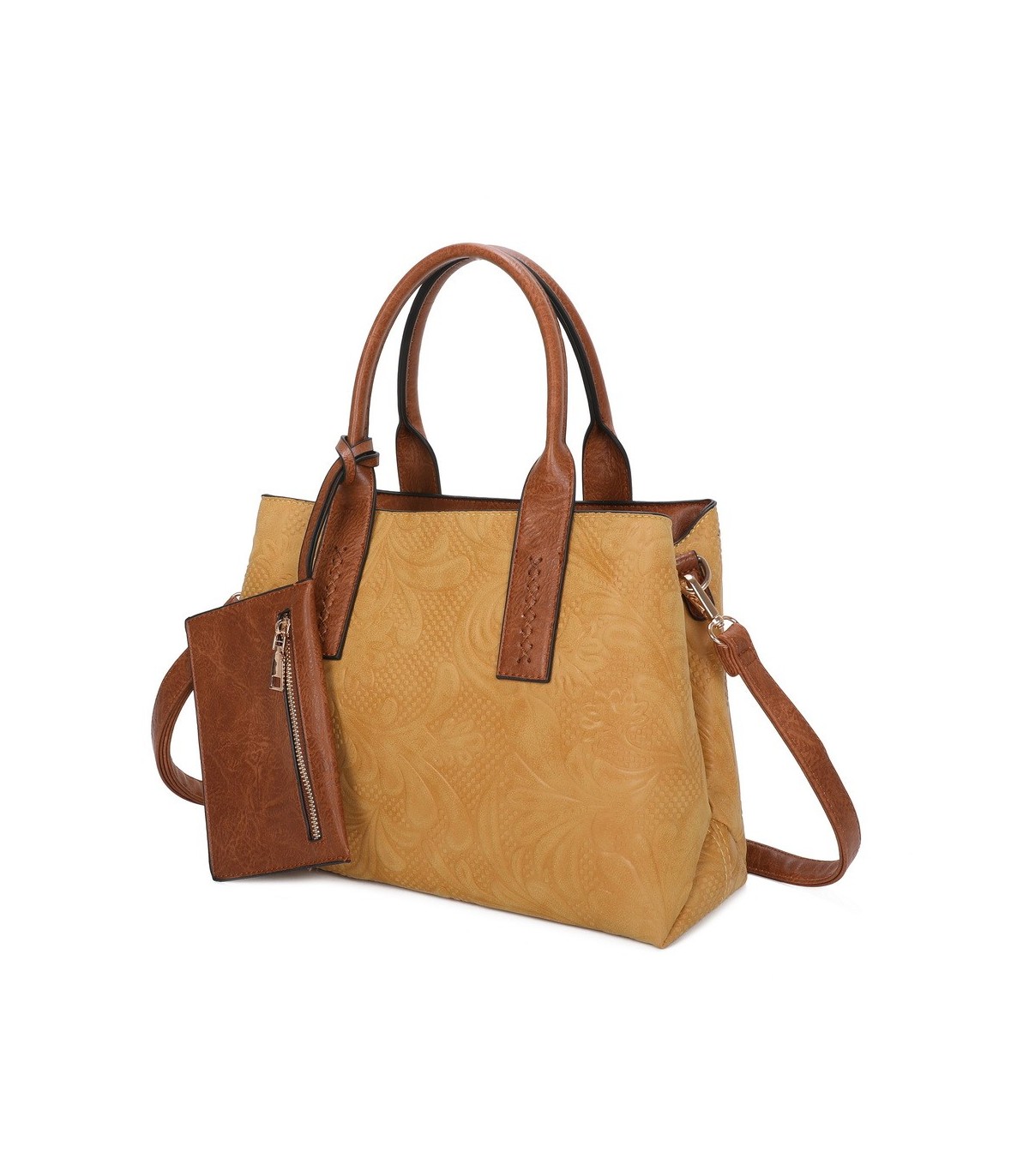 T11726 - Bolso de mano con bandolera y monedero marrón quitable