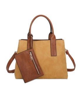 T11726 - Bolso de mano con bandolera y monedero marrón quitable