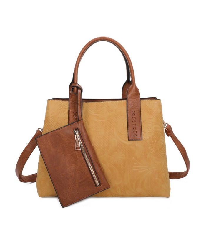 T11726 - Bolso de mano con bandolera y monedero marrón quitable