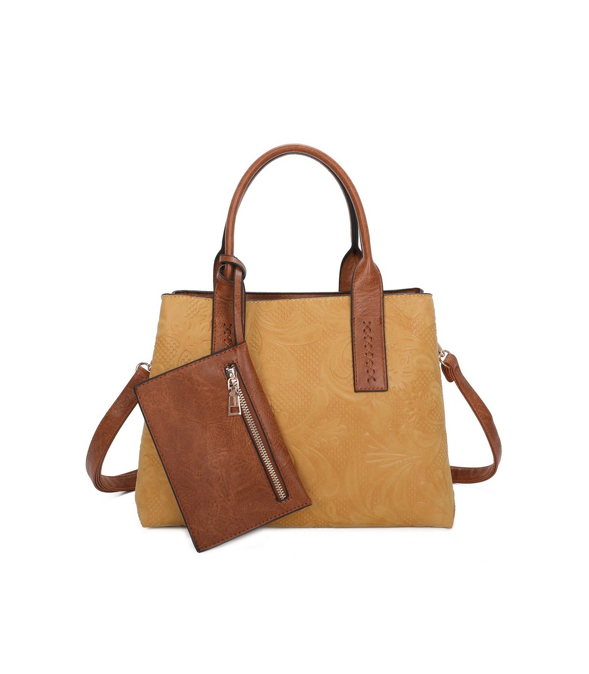 T11726 - Bolso de mano con bandolera y monedero marrón quitable