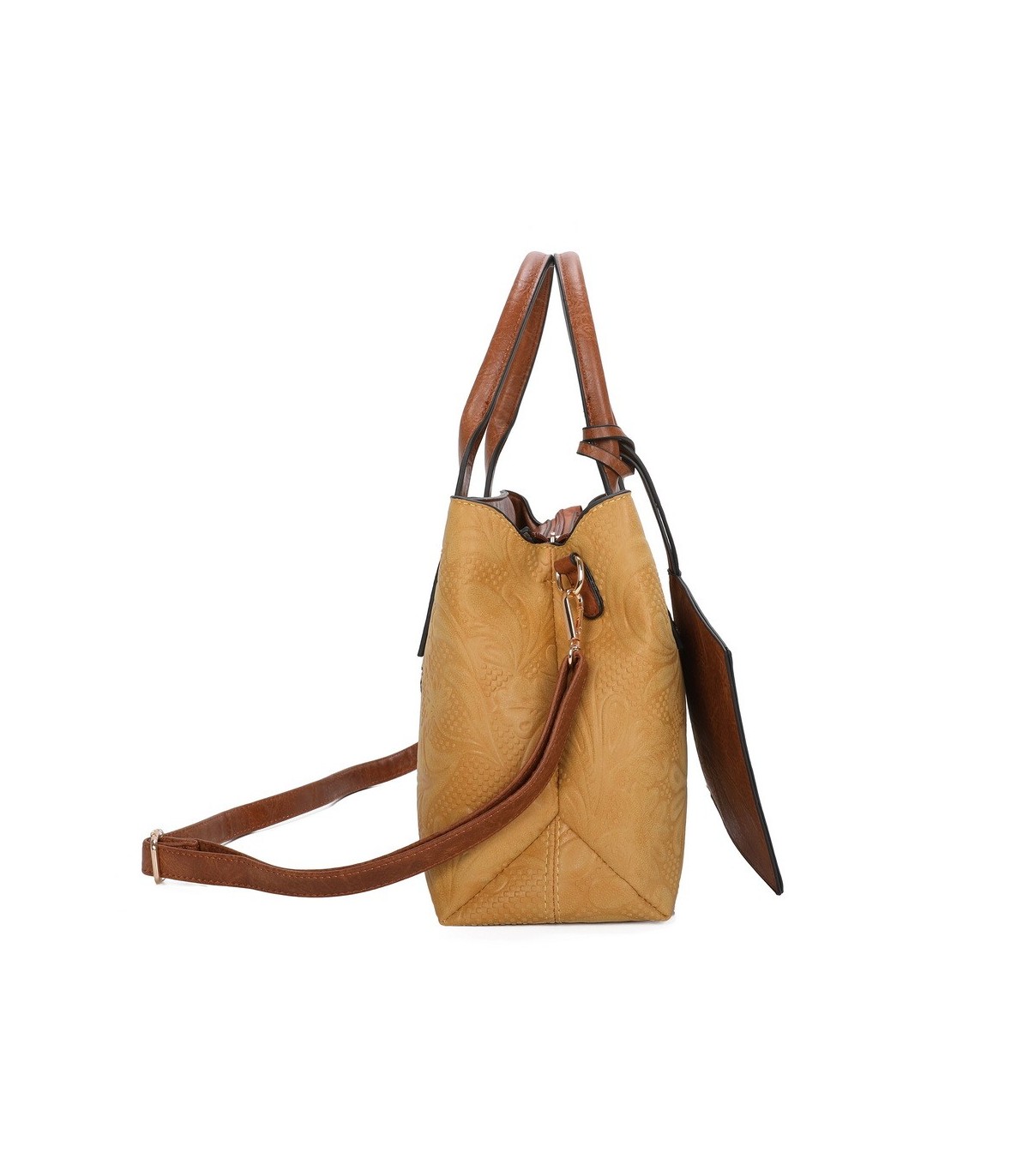 T11726 - Bolso de mano con bandolera y monedero marrón quitable
