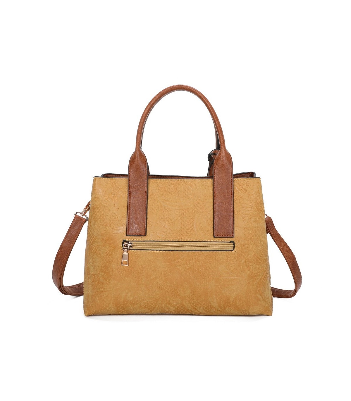 T11726 - Bolso de mano con bandolera y monedero marrón quitable