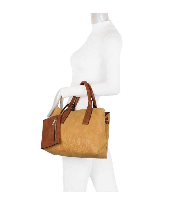 T11726 - Bolso de mano con bandolera y monedero marrón quitable