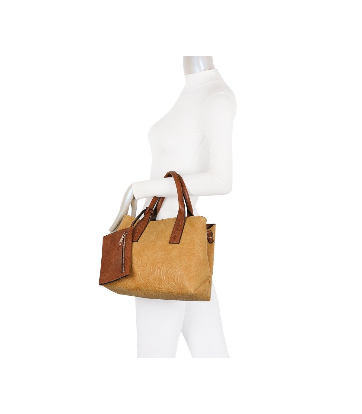 T11726 - Bolso de mano con bandolera y monedero marrón quitable