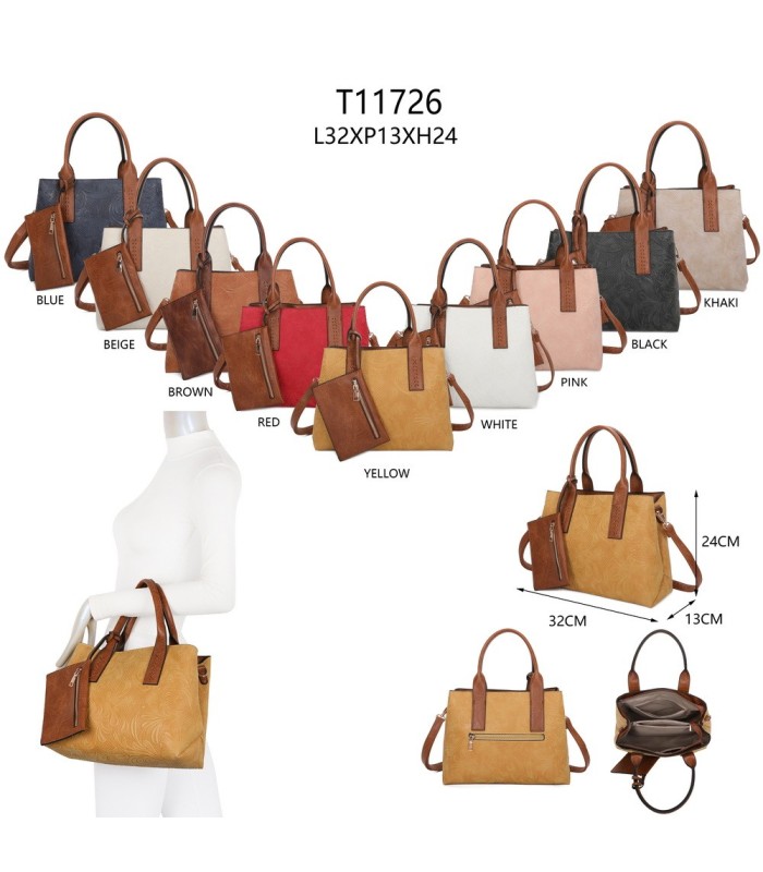 T11726 - Bolso de mano con bandolera y monedero marrón quitable