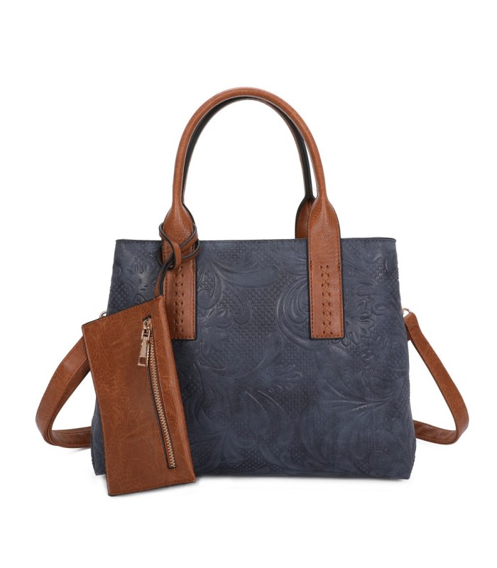 T11726 - Bolso de mano con bandolera y monedero marrón quitable