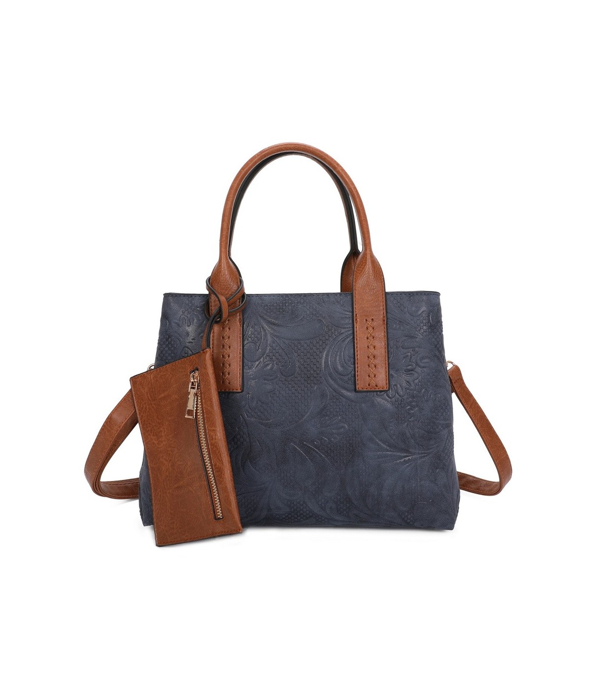 T11726 - Bolso de mano con bandolera y monedero marrón quitable