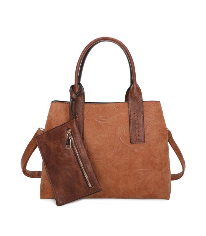 T11726 - Bolso de mano con bandolera y monedero marrón quitable