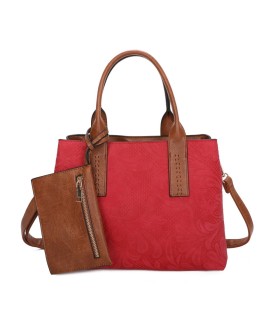 T11726 - Bolso de mano con bandolera y monedero marrón quitable