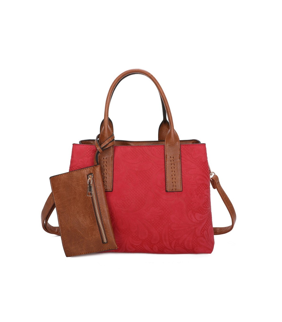 T11726 - Bolso de mano con bandolera y monedero marrón quitable