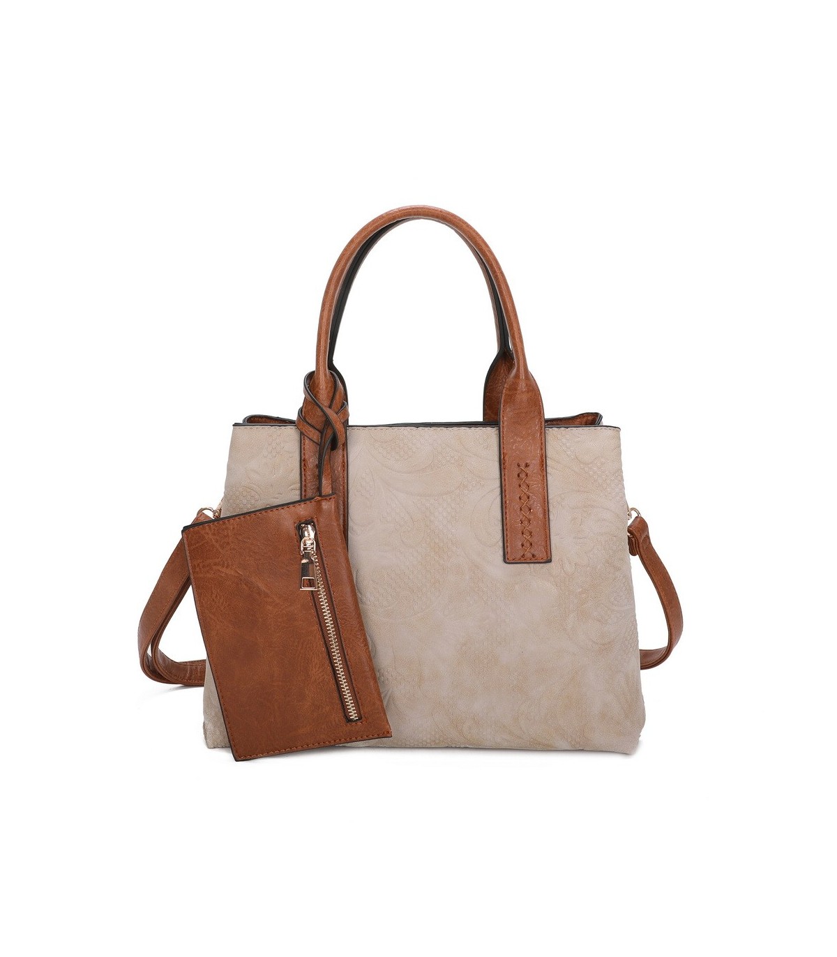 T11726 - Bolso de mano con bandolera y monedero marrón quitable