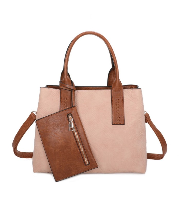 T11726 - Bolso de mano con bandolera y monedero marrón quitable