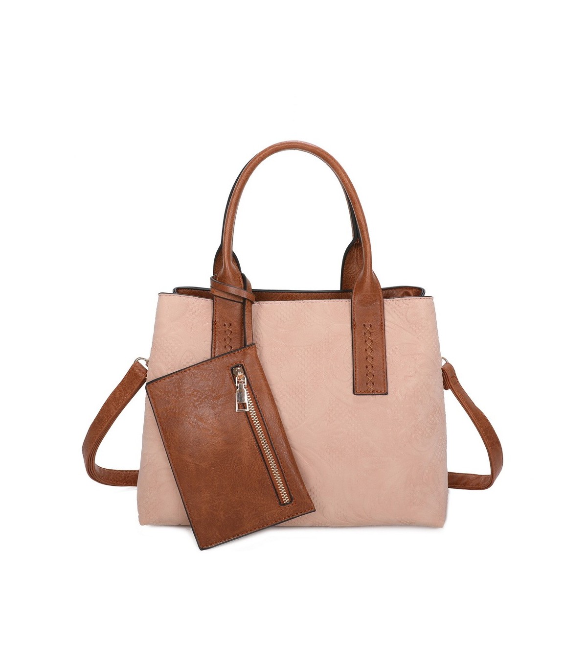 T11726 - Bolso de mano con bandolera y monedero marrón quitable