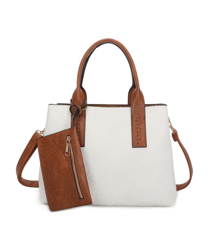 T11726 - Bolso de mano con bandolera y monedero marrón quitable