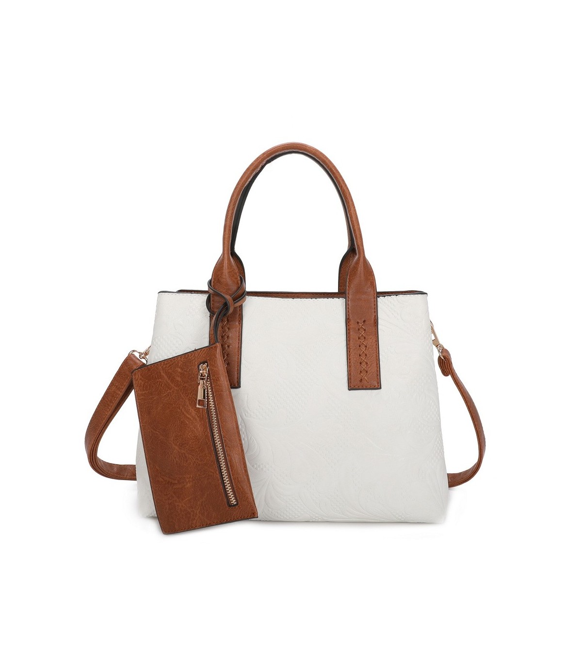T11726 - Bolso de mano con bandolera y monedero marrón quitable