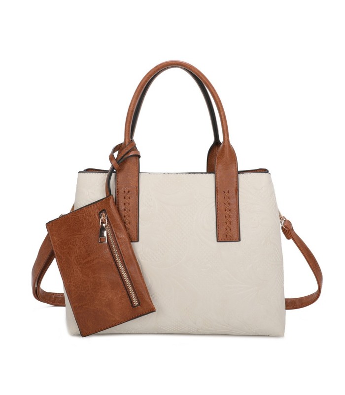 T11726 - Bolso de mano con bandolera y monedero marrón quitable