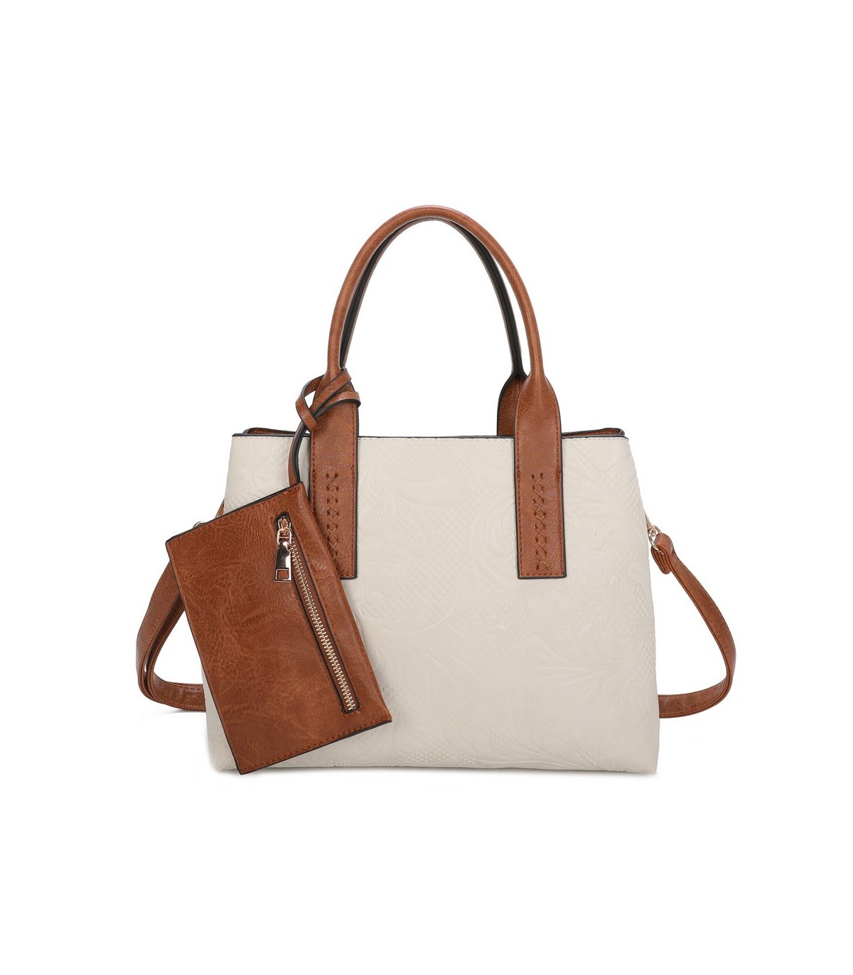 T11726 - Bolso de mano con bandolera y monedero marrón quitable