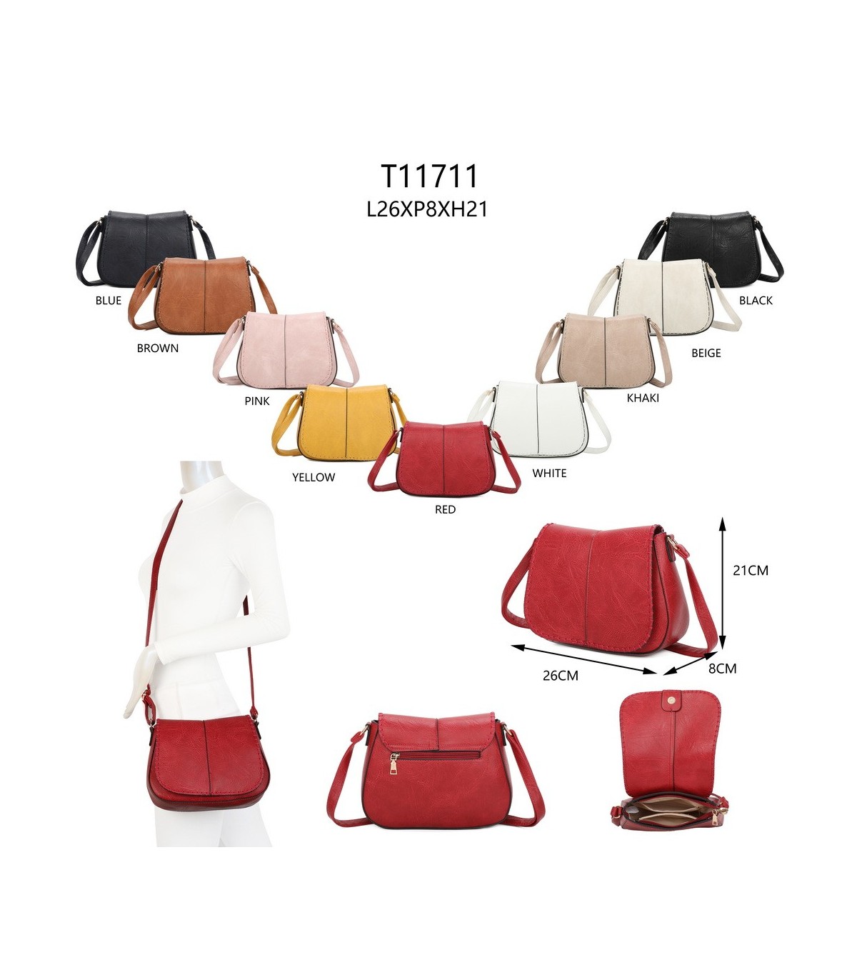 T11711 - Bolso bandolera larga con bolsillo trasero