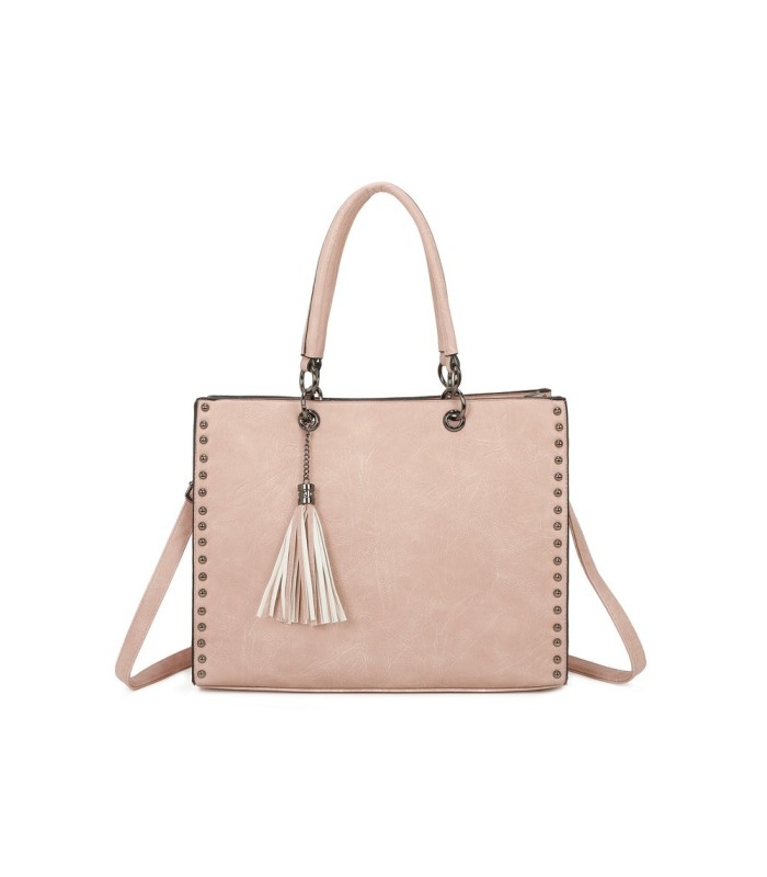 T11701 - Bolso con neceser y borla rectangular con acabados metálicos