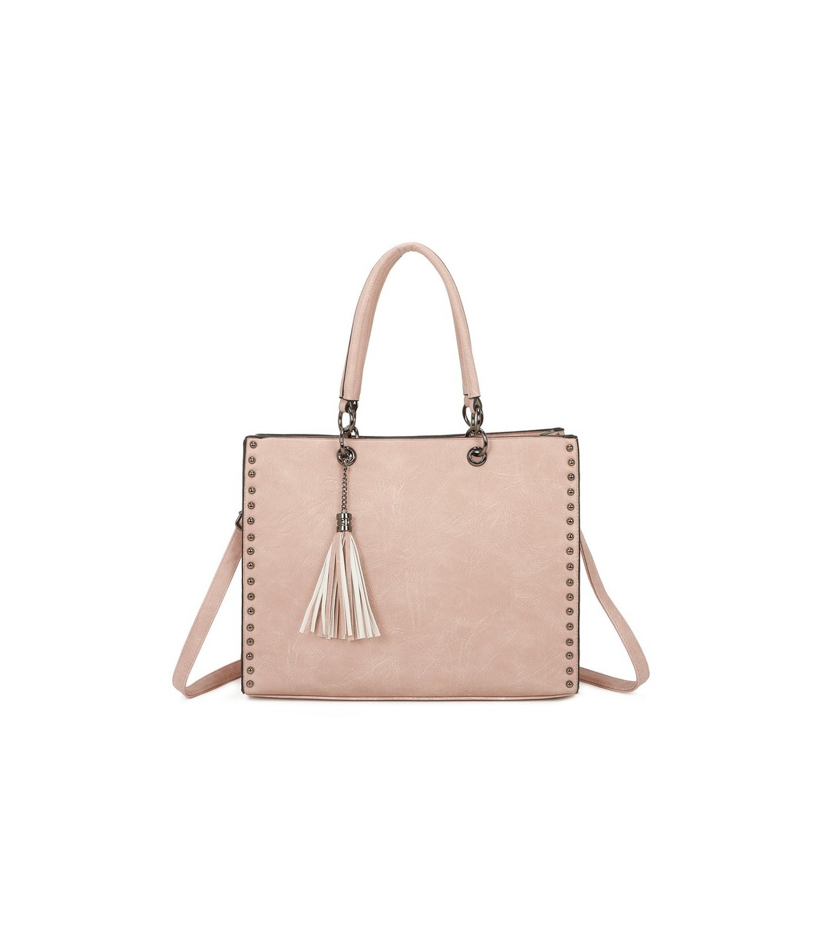 T11701 - Bolso con neceser y borla rectangular con acabados metálicos
