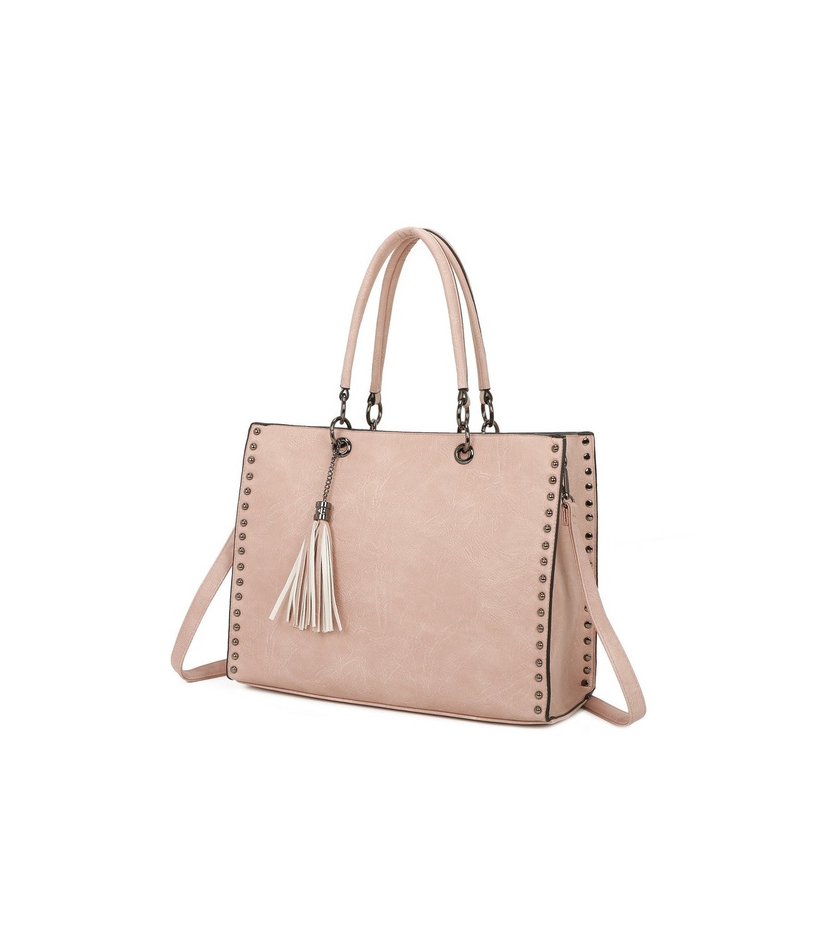T11701 - Bolso con neceser y borla rectangular con acabados metálicos