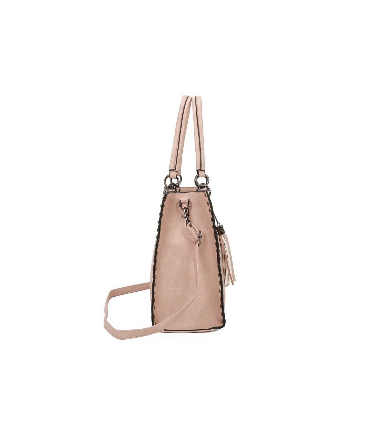 T11701 - Bolso con neceser y borla rectangular con acabados metálicos