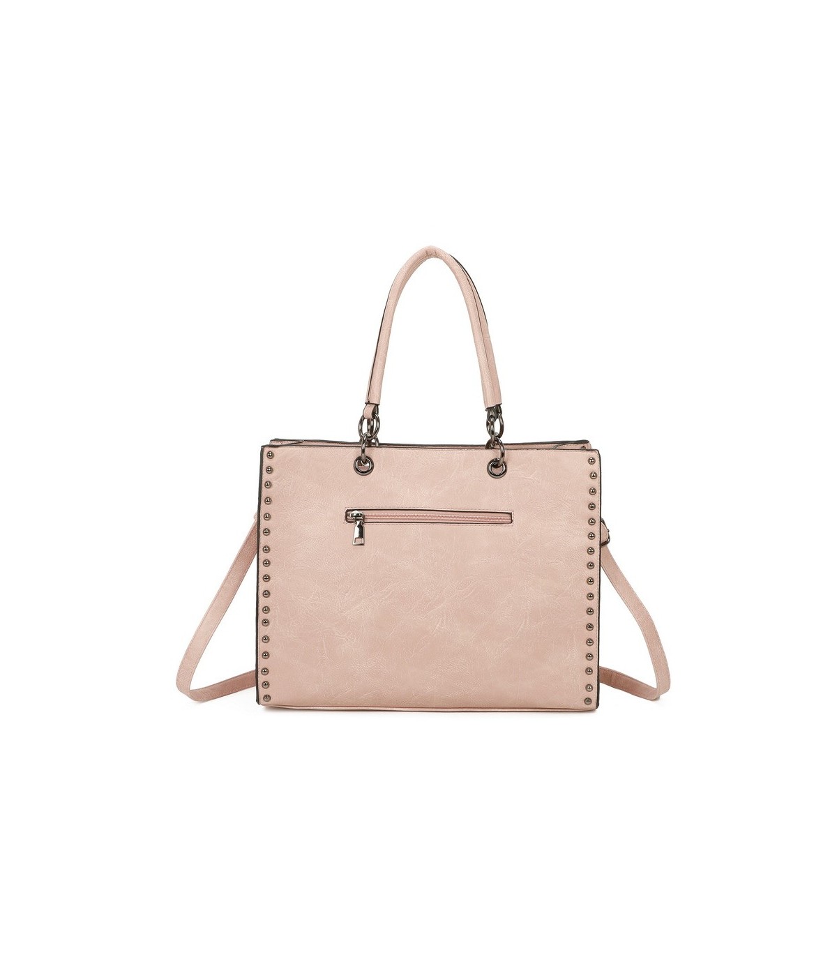 T11701 - Bolso con neceser y borla rectangular con acabados metálicos