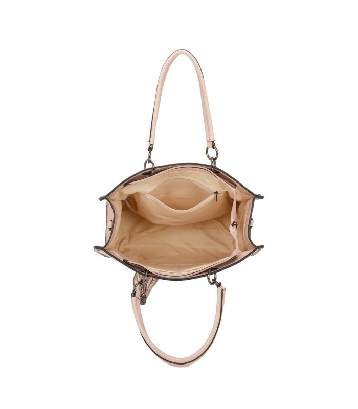 T11701 - Bolso con neceser y borla rectangular con acabados metálicos