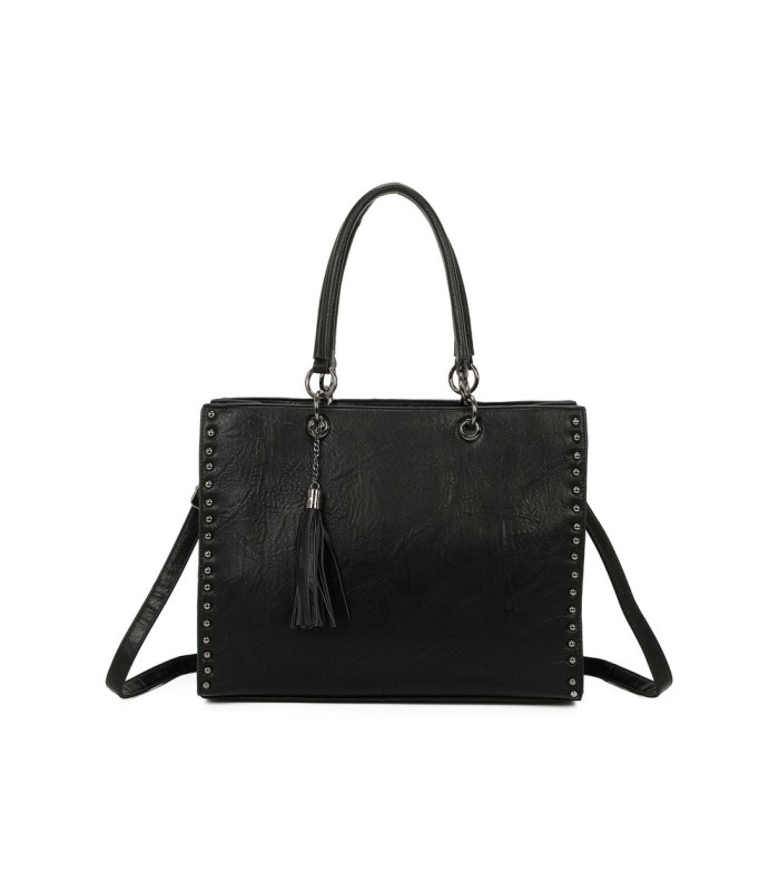 T11701 - Bolso con neceser y borla rectangular con acabados metálicos